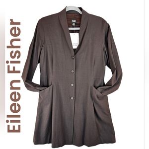 Eileen Fisher Womens Brown Wool Blend Coat Sz M Dress Coat Suit Coat Pockets